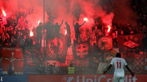 Trouble flares at Maribor as Spartak Moscow fans launch flare at