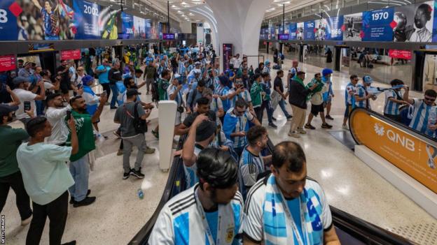 Argentina fans on Doha's metro