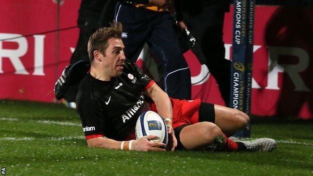 Saracens wing Chris Wyles touches down for a first-half try against Ulster