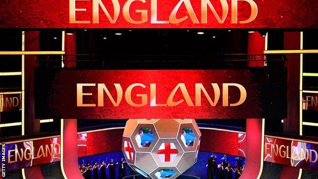 England is displayed on a screen at the 2018 World Cup draw in Russia