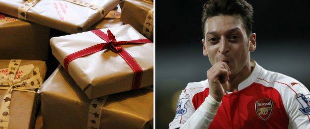 Mesut Ozil with presents
