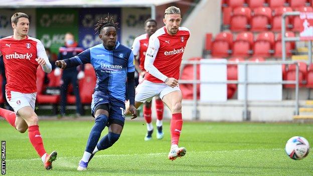 Admiral Muskwe scores for Wycombe against Rotherham