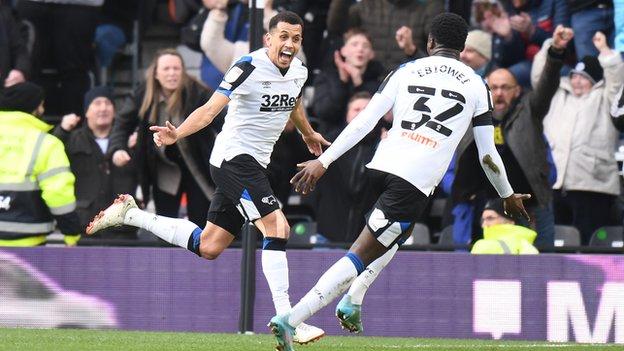 Ravel Morrison celebrates scoring for Derby County