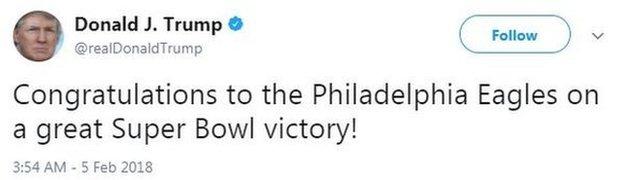 Donald Trump tweets congratulations