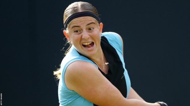 Jelena Ostapenko in action at the Birmingham Classic
