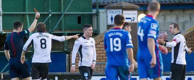 St Johnstone captain Dave Mackay is sent off against Inverness