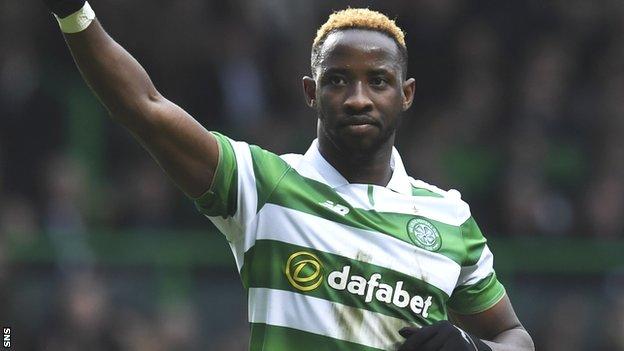 Moussa Dembele salutes another goal for Celtic