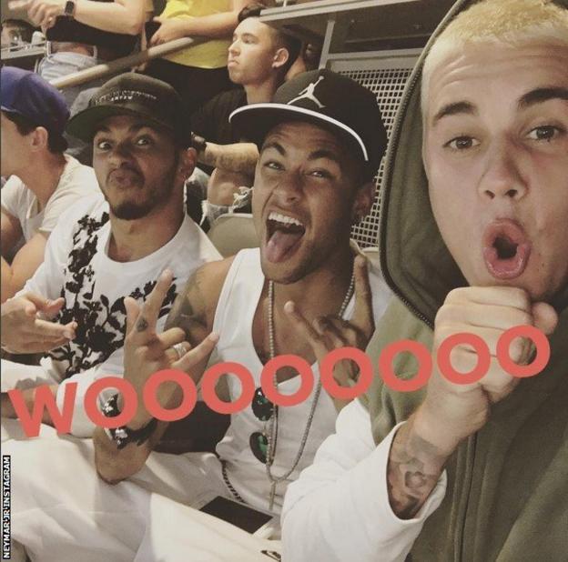 Neymar watches Brazil alongside friend Justin Bieber in Los Angeles