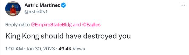 Tweet saying "King Kong should have destroyed you"