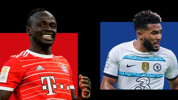 A split image of Bayern Munich's Sadio Mane (left) and Chelsea's Reece James (right)