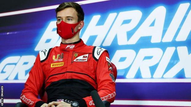 Callum Ilott at a press conference before Round 11 of the 2020 Formula 2 Championship in Bahrain