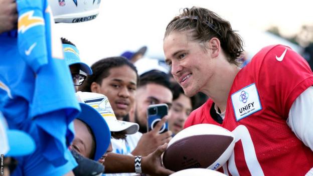 Justin Herbert meets fans at the Los Angeles Chargers' training camp