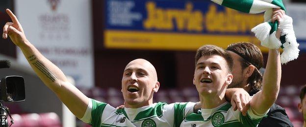 Celtic players Scott Brown and Kieran Tierney
