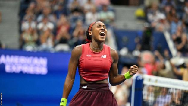 coco gauff celebrates