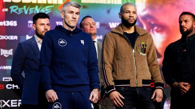 Liam Smith and Chris Eubank Jr pose for pictures at a news conference