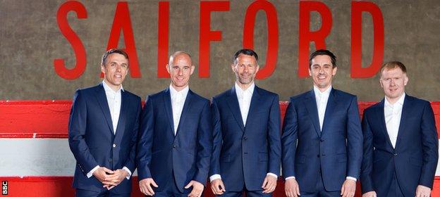 Phil Neville, Nicky Butt, Ryan Giggs, Gary Neville and Paul Scholes