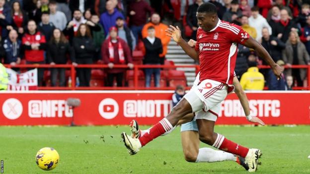 Taiwo Awoniyi scores against West Ham