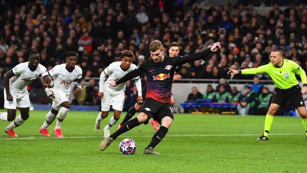 Timo Werner steps up and places it expertly in the bottom corner. Hugo Lloris went the right way but the kick powered past him