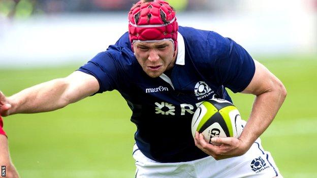 Grant Gilchrist in action for Scotland against Canada