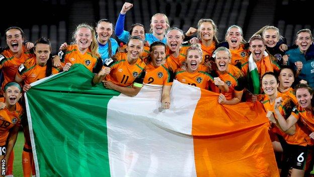 The Republic of Ireland celebrate their World Cup play-off win over Scotland on Tuesday night