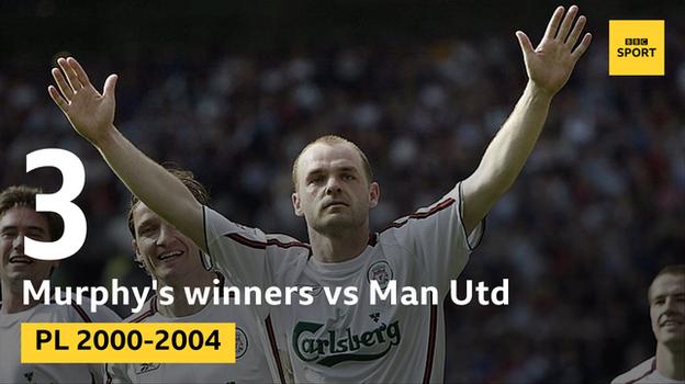 Murphy scored the winner for Liverpool against United on three occasions between 2000 and 2004, all in 1-0 wins