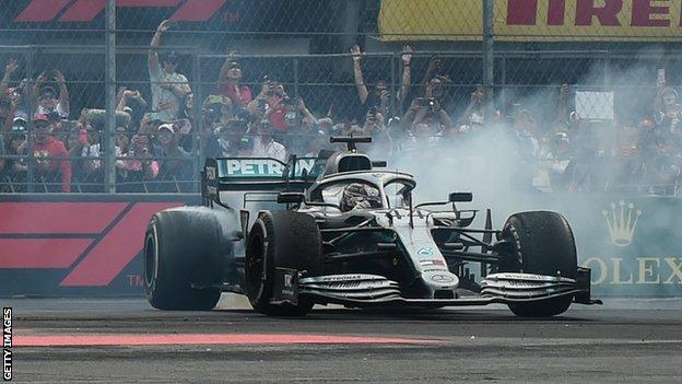 Lewis Hamilton post-race doughnut