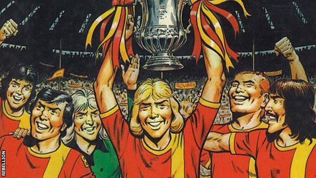 Roy Race (centre) holds up the FA Cup after winning it with Melchester Rovers