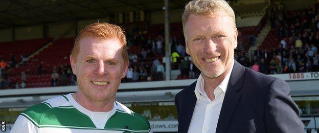 Neil Lennon and David Moyes pictured together at a Jock Stein charity match last September