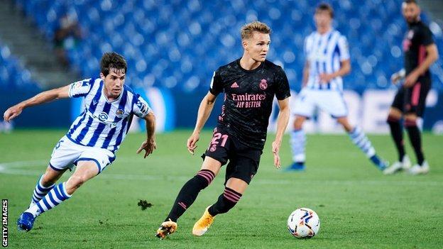 Martin Odegaard in action against Real Sociedad