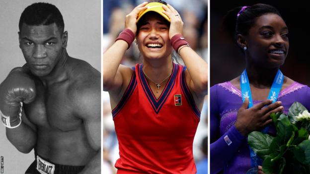 Split picture: Mike Tyson, Emma Raducanu, Simone Biles