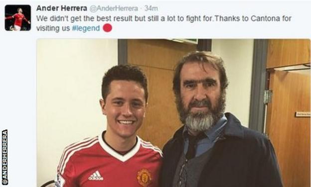Manchester United's Ander Herrera with Eric Cantona