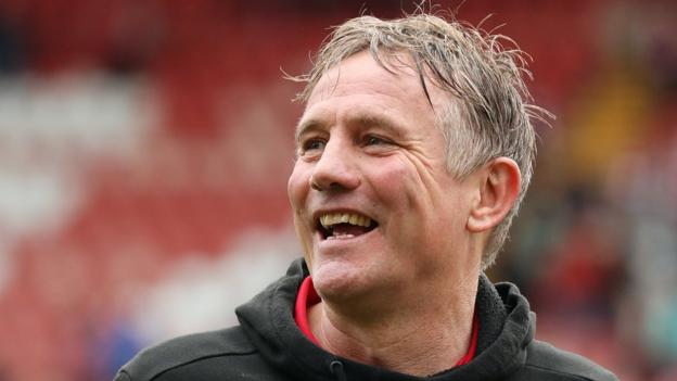Wrexham manager Phil Parkinson celebrates promotion from League Two