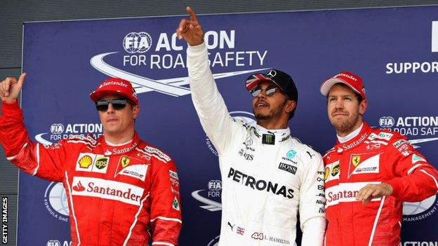 Kimi Raikkonen, Lewis Hamilton and Sebastian Vettel