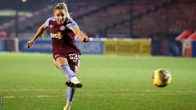 Adriana Leon takes a penalty for Aston Villa against Brighton