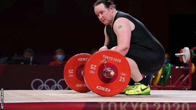 Laurel Hubbard competing at the Tokyo 2020 Olympics