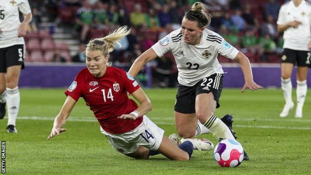 Ada Hegerberg (left) in action for Norway in their 4-1 win over Northern Ireland at Euro 2022