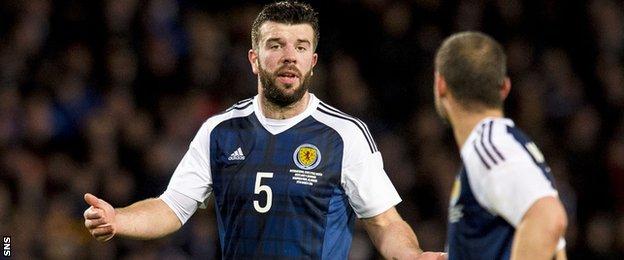 Grant Hanley in action for Scotland