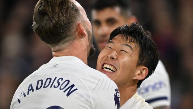 James Maddison and Son Heung-min celebrate scoring against Crystal Palace