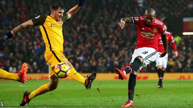 Ashley Young scores for Manchester United against Brighton