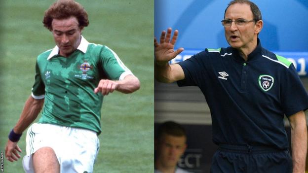 Martin O'Neill pictured playing for Northern Ireland and managing the Republic of Ireland