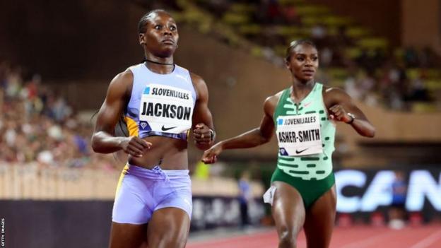 Shericka Jackson wins the 200m in Monaco on Friday, with Dina Asher-Smith third