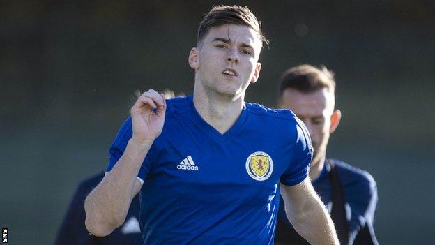Scotland defender Kieran Tierney during training this week