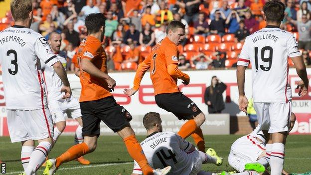 Billy McKay (centre) scored the opener for Dundee United