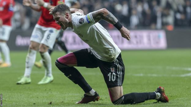 Besiktas striker Wout Weghorst celebrates scoring