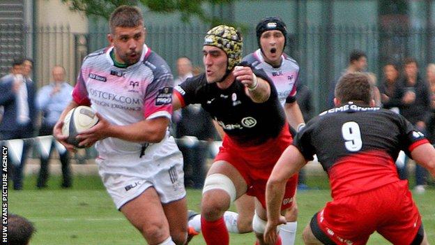 Lloyd Ashley of Ospreys on the attack