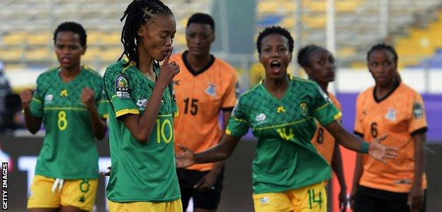 South Africa celebrate a goal against Zambia at the Women's Africa Cup of Nations