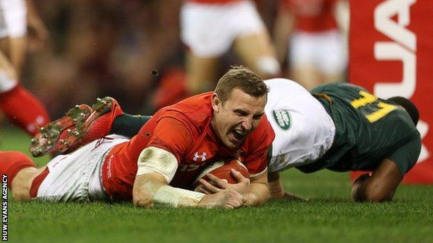 Hadleigh Parkes scored two tries on his Wales debut against South Africa in the 2017 autumn series