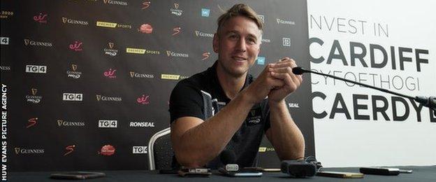 Former Wales captain Ryan Jones talking at a Pro14 final launch in Cardiff