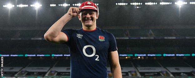 Jack Willis with his first cap in an empty Twickenham