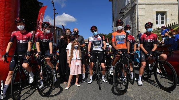 Team Ineos at the start of the day's stage